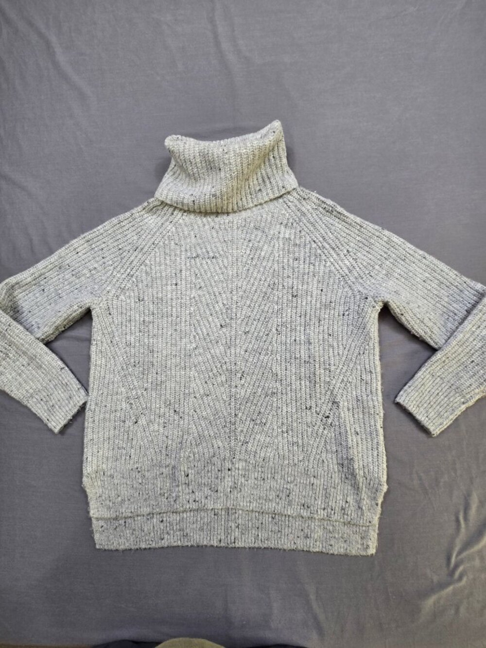 Madewell Small Gray Ribbed Turtleneck Sweater Wool Blend Speckled Knit